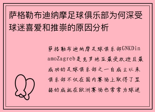 萨格勒布迪纳摩足球俱乐部为何深受球迷喜爱和推崇的原因分析